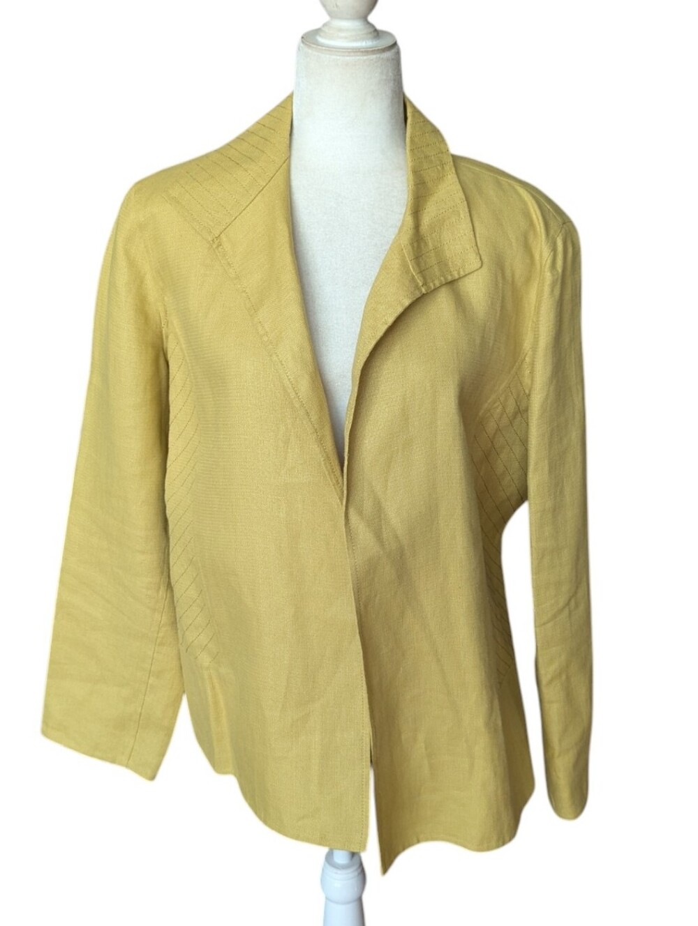 Designer 100% linen blazer open front chartreuse Citrus Quality Lagenlook Sz 14